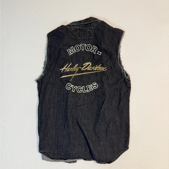 Vintage 05’ Harley-Davidson Black Denim Vest Size L - Picture 2 of 5
